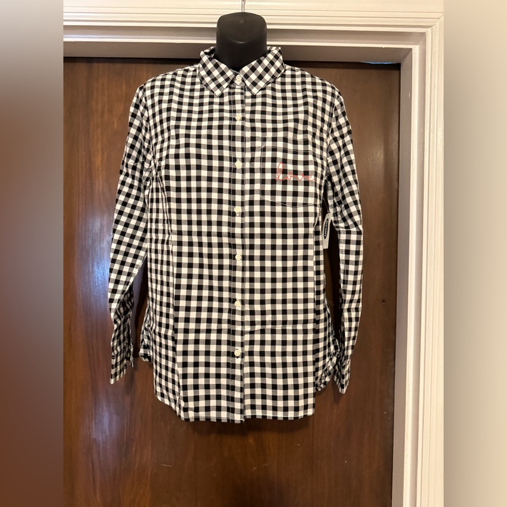 Old Navy Black & White Checkered Button Down Shirt - Size M - Love on Pocket-NWT